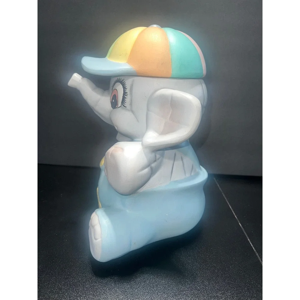 Vintage Ceramic American Bisque Elephant Cookie Jar Pastel Hand Painted Nursery